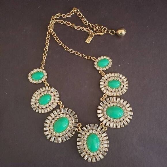 Kate Spade Capri Garden Statement Necklace Green Stones and Crystals Gold Plated - Picture 2 of 7